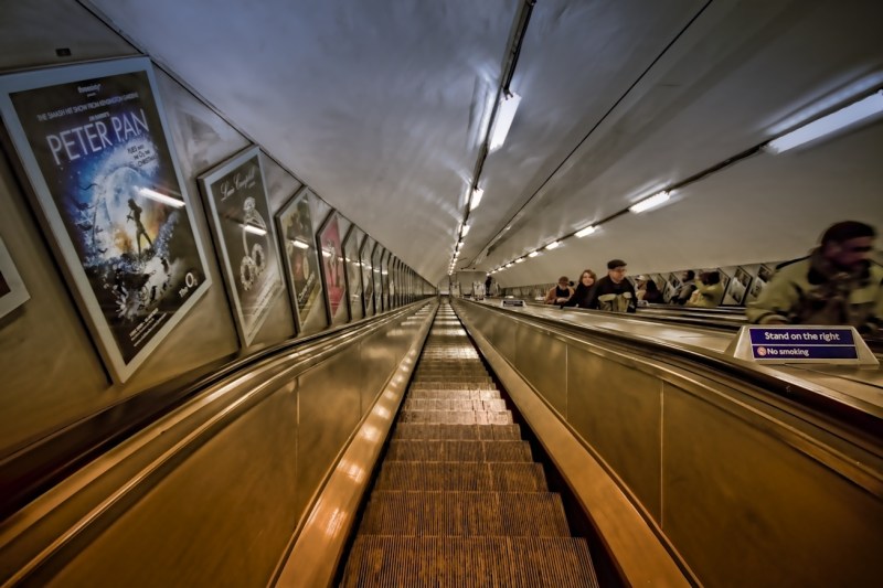 The escalators down to the London tube