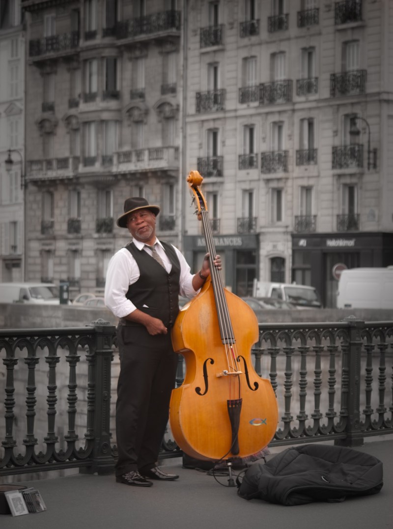 Jazz Bassist by Notre Dame in Paris