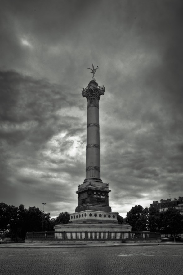 Bastille Square in Paris, HDR in Black and White cloudy day