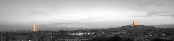 Paris black and white spot color panorama