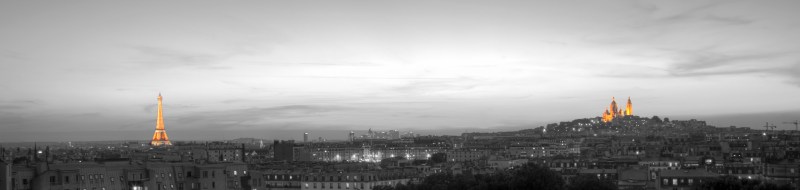 Paris black and white spot color panorama