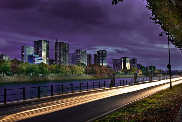 Manually retouched image of Paris Front de Seine area near Eiffel Tower.